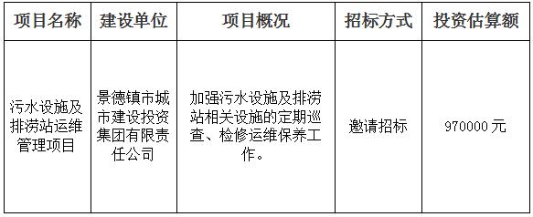 污水设施及排涝站运维管理项目招标计划公告