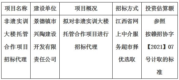 非遗实训大楼托管合作项目招标代理计划公告