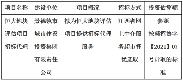 恒大地块评估项目招标代理计划公告