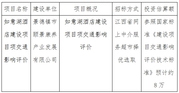 如意湖酒店建设项目交通影响评价计划公告
